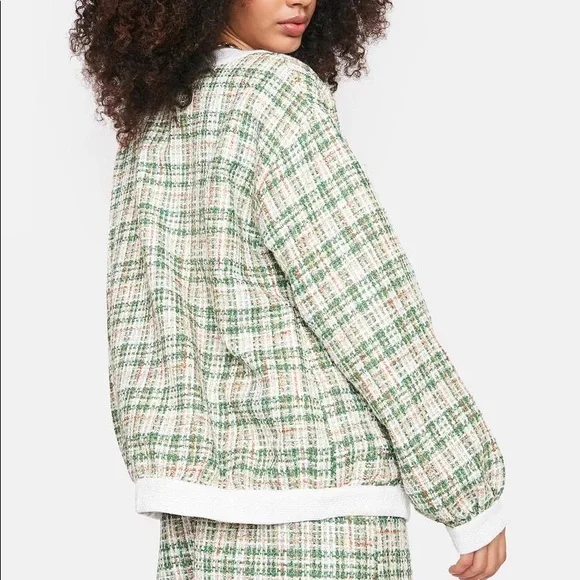 NWT Glamorous Green White Tweed Blazer Jacket - Picture 4 of 10
